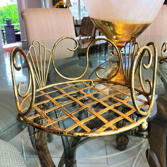 Set of 3 Metal Plate, Silverware, and Napkin Holders, Antiqued Distressed Gold - Picture 8 of 12